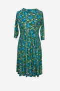 1960s aqua blue & green country print dress