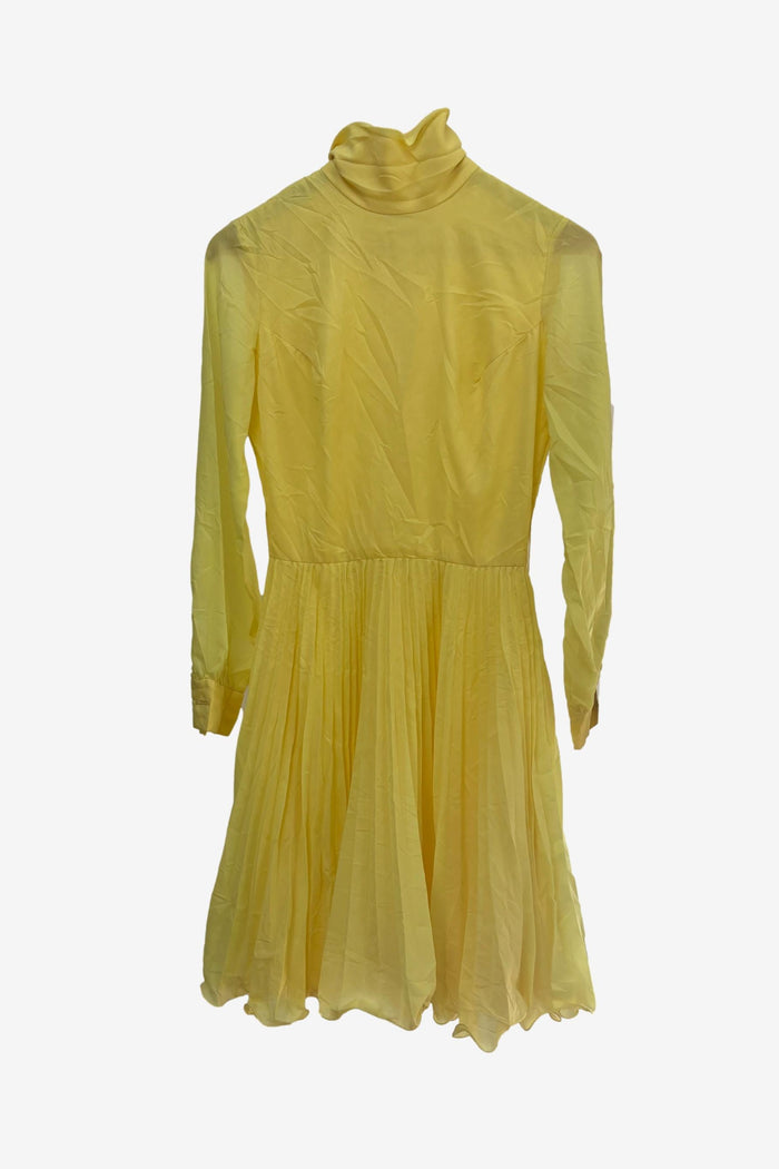 1960s Butter yellow roll neck dress with pleated skirt