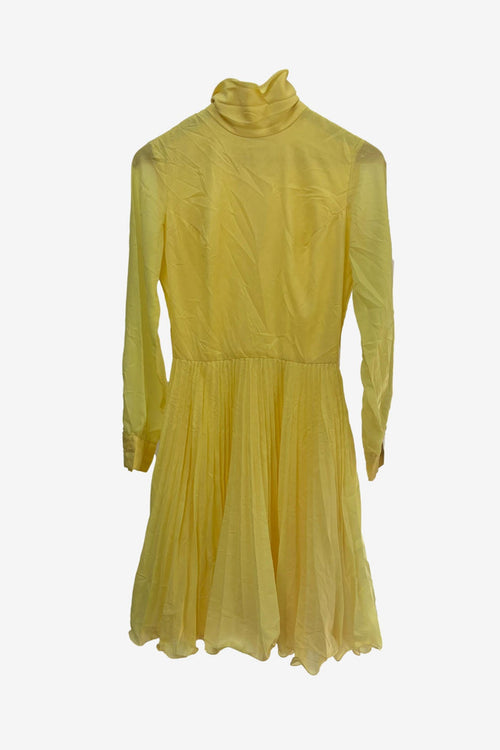 1960s Butter yellow roll neck dress with pleated skirt