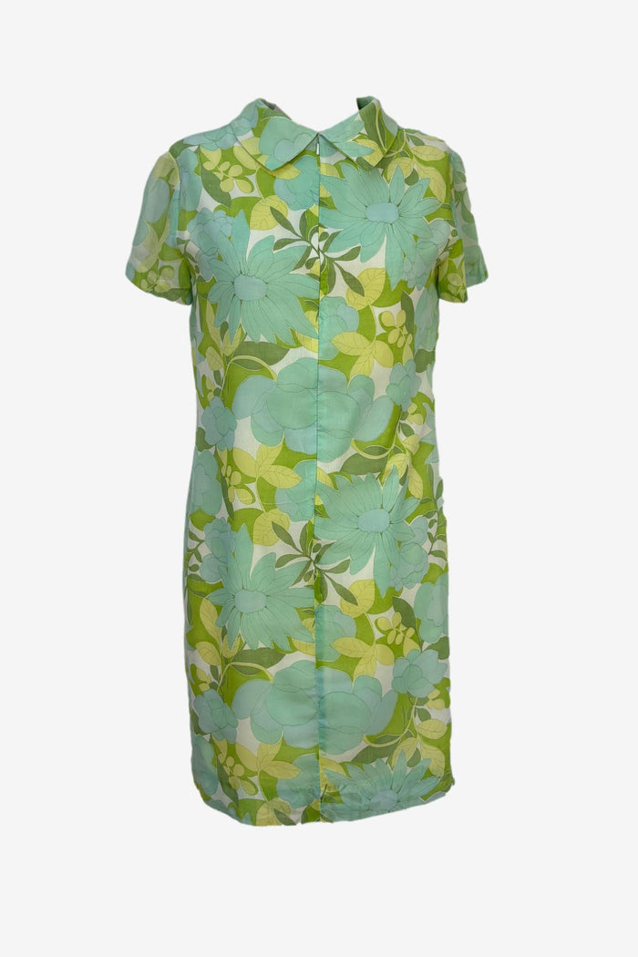 1960s Pale blue/green floral shift dress