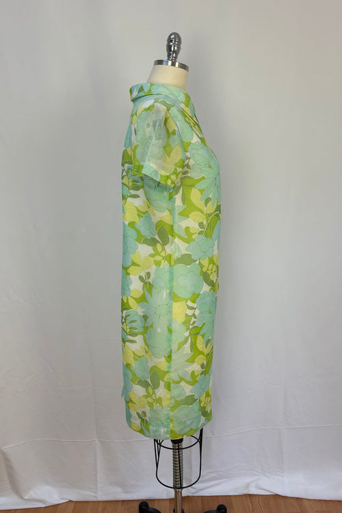 1960s Pale blue/green floral shift dress