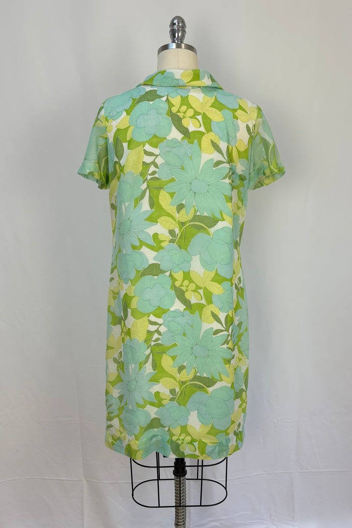 1960s Pale blue/green floral shift dress