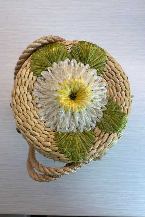 1960s Vintage Floral Straw Basket Bag