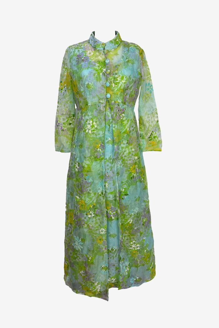 2 Piece Blue floral maxi dress with matching chiffon button front coat