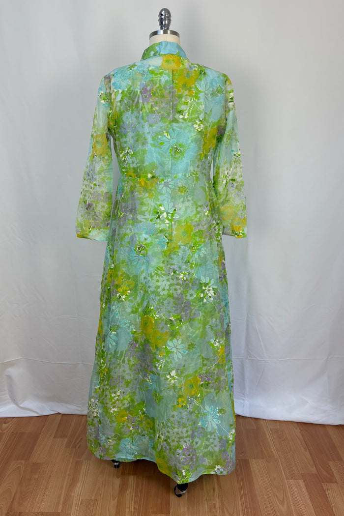 2 Piece Blue floral maxi dress with matching chiffon button front coat