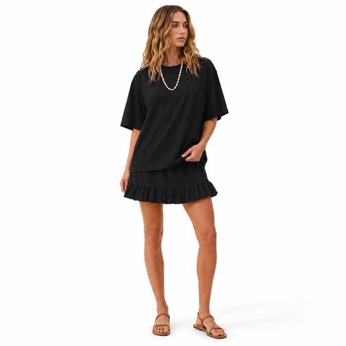Elegant commuter skirt set women with short sleeve shirt and short skirt for simple styling across all seasons and moods now.