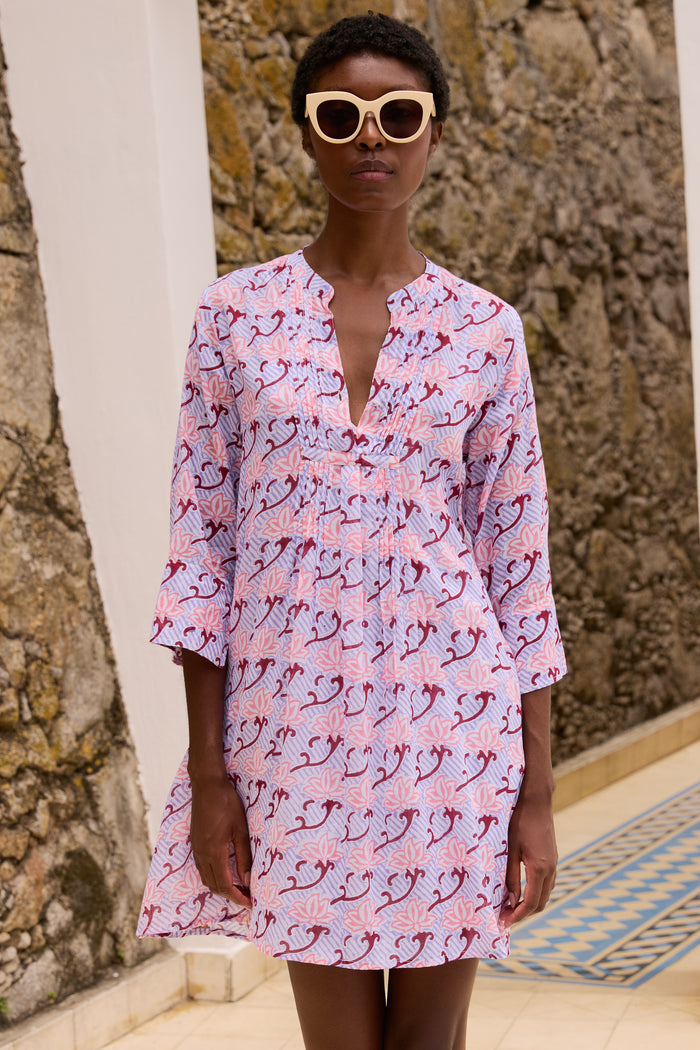 3/4 Sleeve Pintuck Dress- Florence Petal