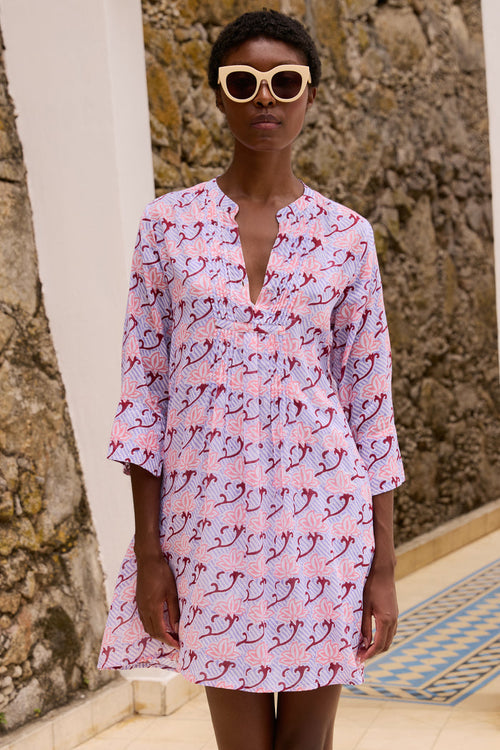 3/4 Sleeve Pintuck Dress- Florence Petal
