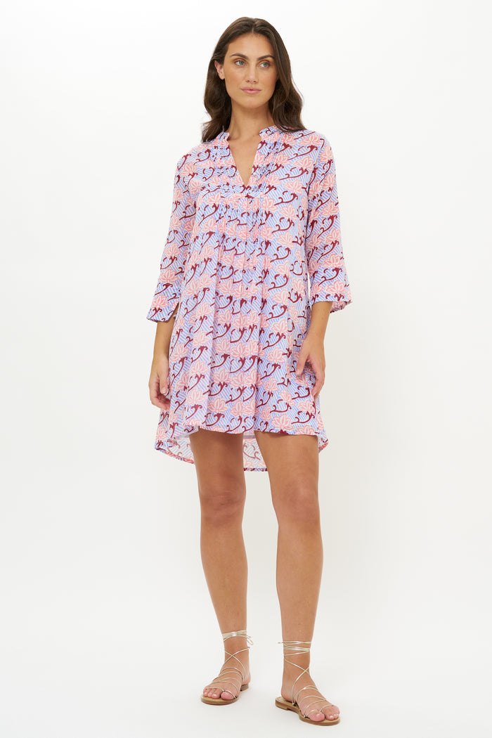3/4 Sleeve Pintuck Dress- Florence Petal