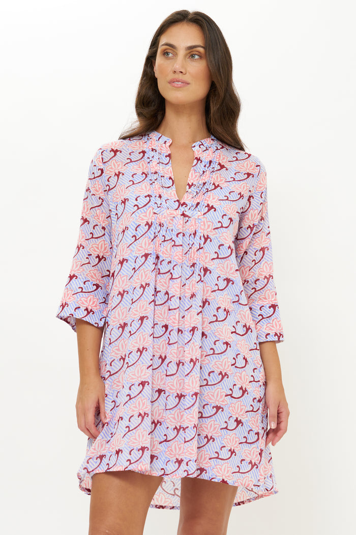 3/4 Sleeve Pintuck Dress- Florence Petal