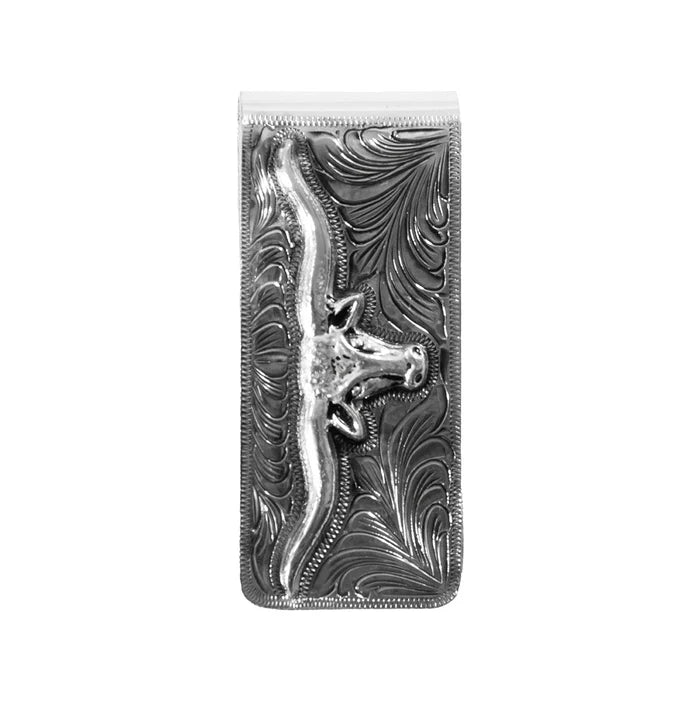 3D Silver Longhorn Money Clip