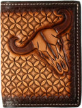 3D Western Trifold Tooled Cow Skull Wallet