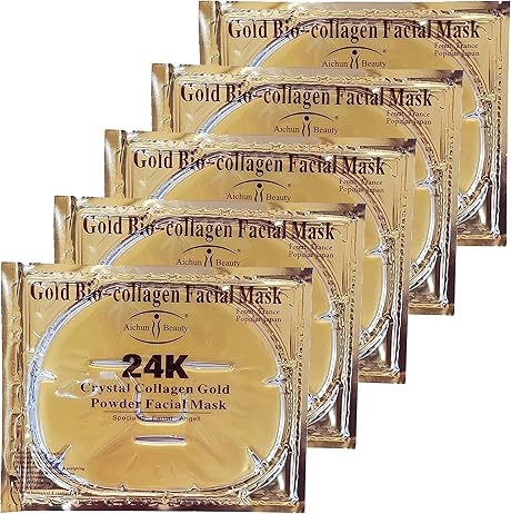AICHUN BEAUTY 5PCS 24K Gold Gel Collagen Crystal Facial Masks 5 PACKS