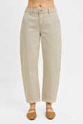 Risen Jeans almond denim barrel jeans with no rips