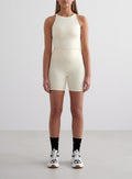 Almond White Sense Midi Biker Shorts & Halter Bralette Set