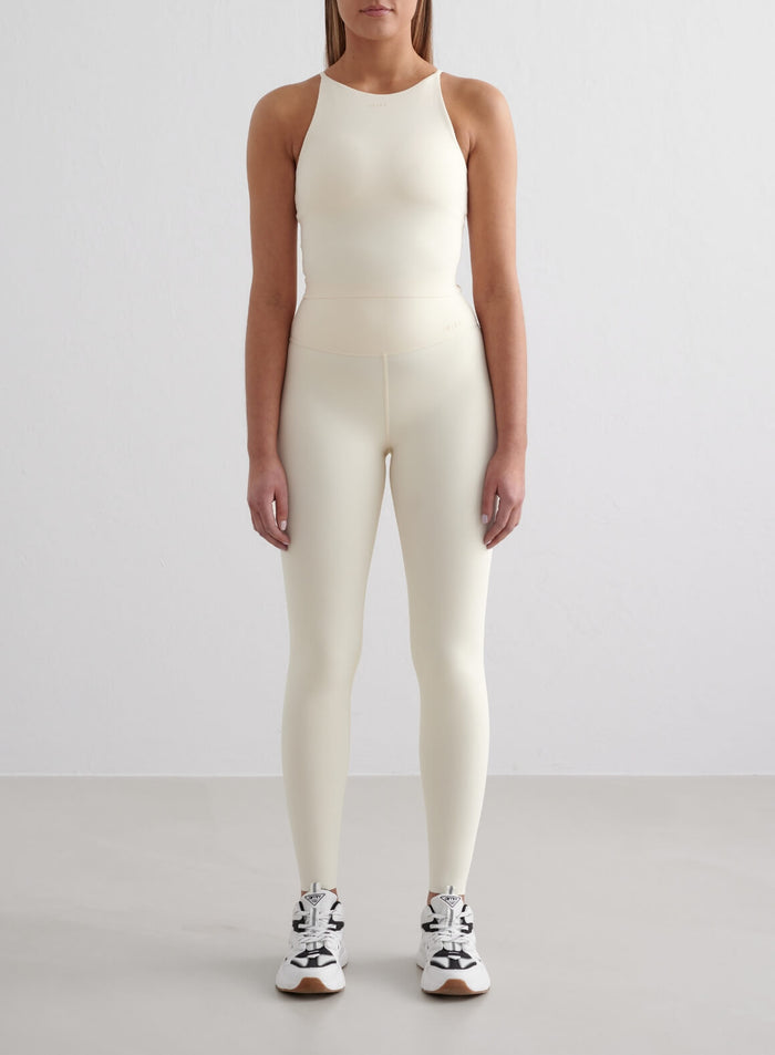 Almond White Sense Tights & Halter Bralette Set