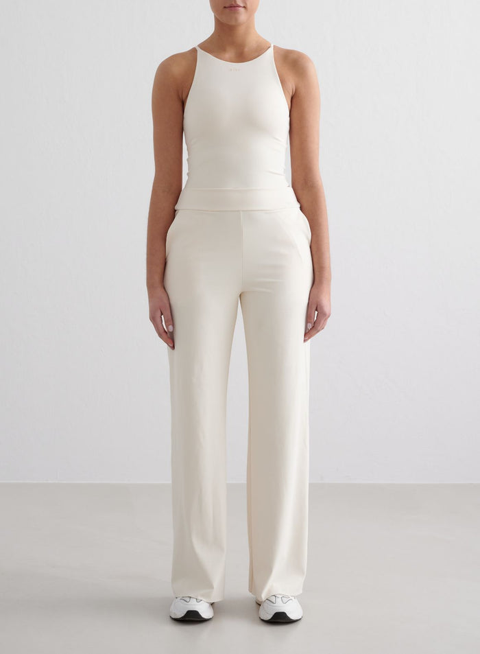 Almond White Sense Wide Pants & Halter Bralette Set