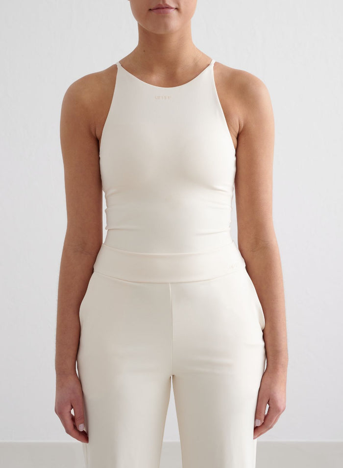 Almond White Sense Wide Pants & Halter Bralette Set