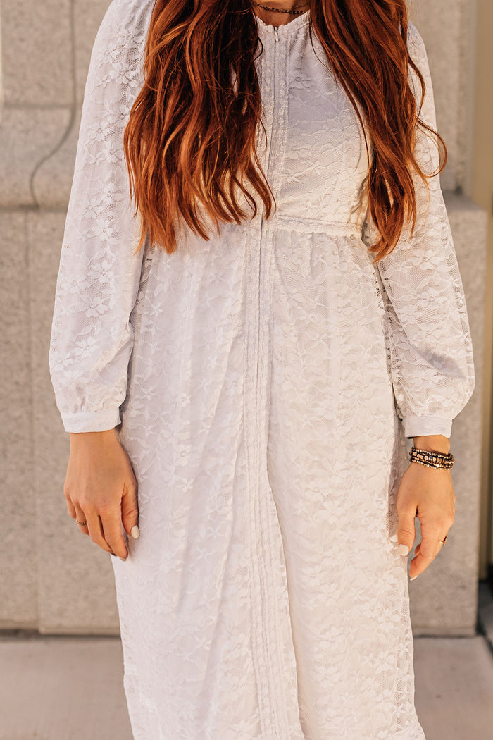 Lace zip front dress.