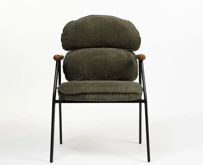 Antho Cotton Dining Chair with Wooden Armrest – Solid Wood Modern Dining Chair for Home & Restaurant Olive Green