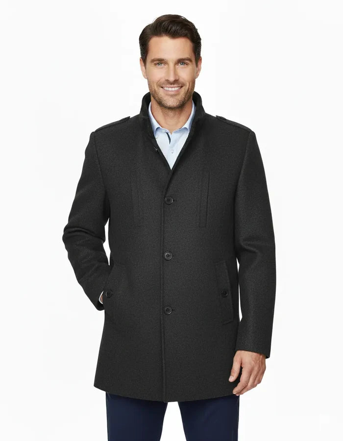 Anthracite Single Breasted Overcoat with Removable Quilted Insert-Makrom