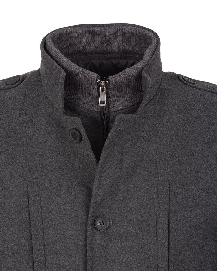 Anthracite Single Breasted Overcoat with Removable Quilted Insert-Makrom