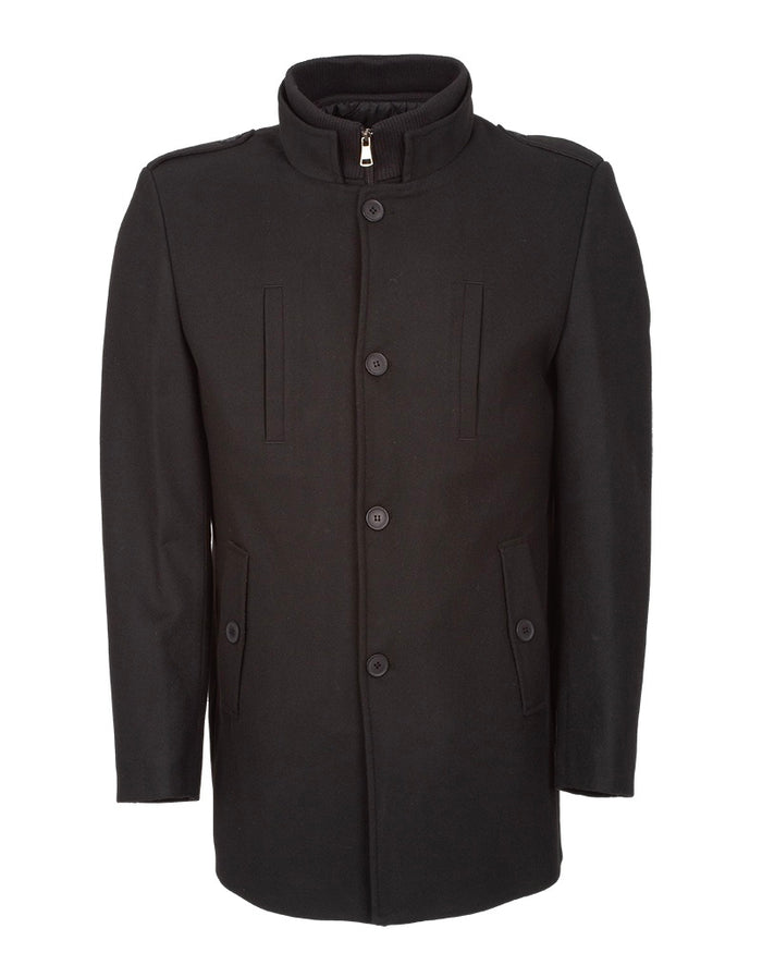 Anthracite Single Breasted Overcoat with Removable Quilted Insert-Makrom