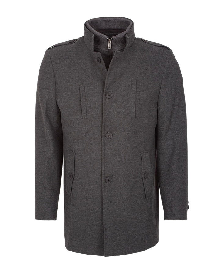 Anthracite Single Breasted Overcoat with Removable Quilted Insert-Makrom