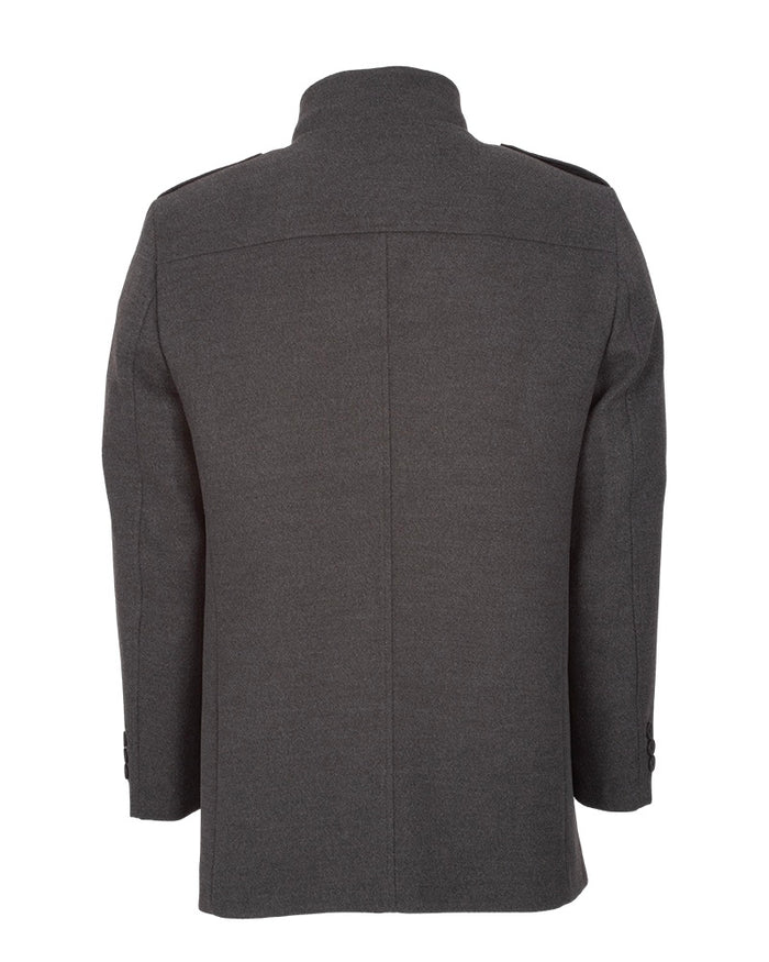 Anthracite Single Breasted Overcoat with Removable Quilted Insert-Makrom