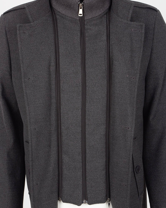 Anthracite Single Breasted Overcoat with Removable Quilted Insert-Makrom