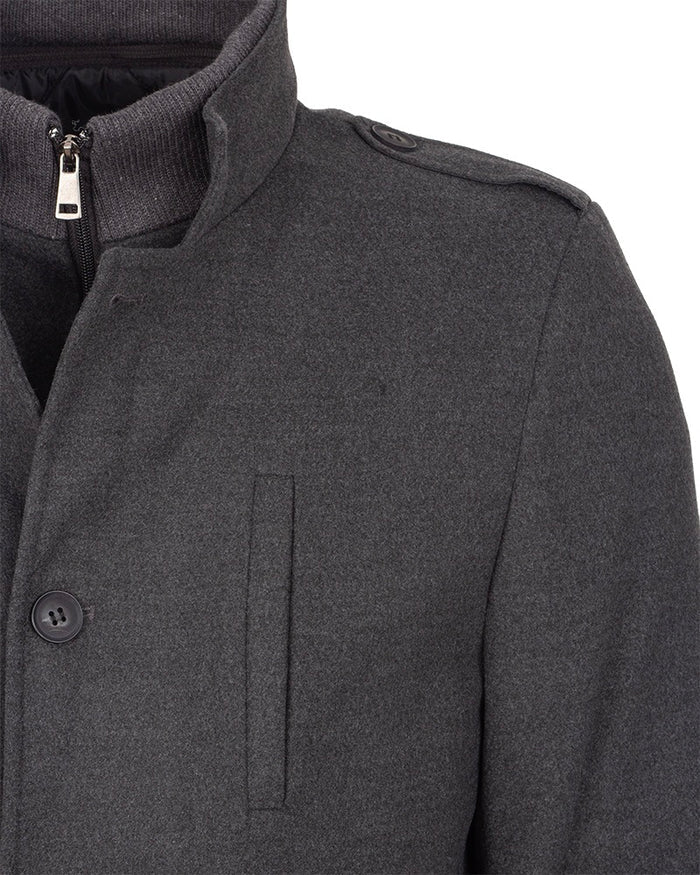 Anthracite Single Breasted Overcoat with Removable Quilted Insert-Makrom