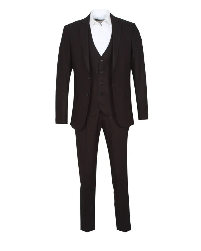 Anthracite Wool Classic Plain 3 Piece Men's Suit-Makrom