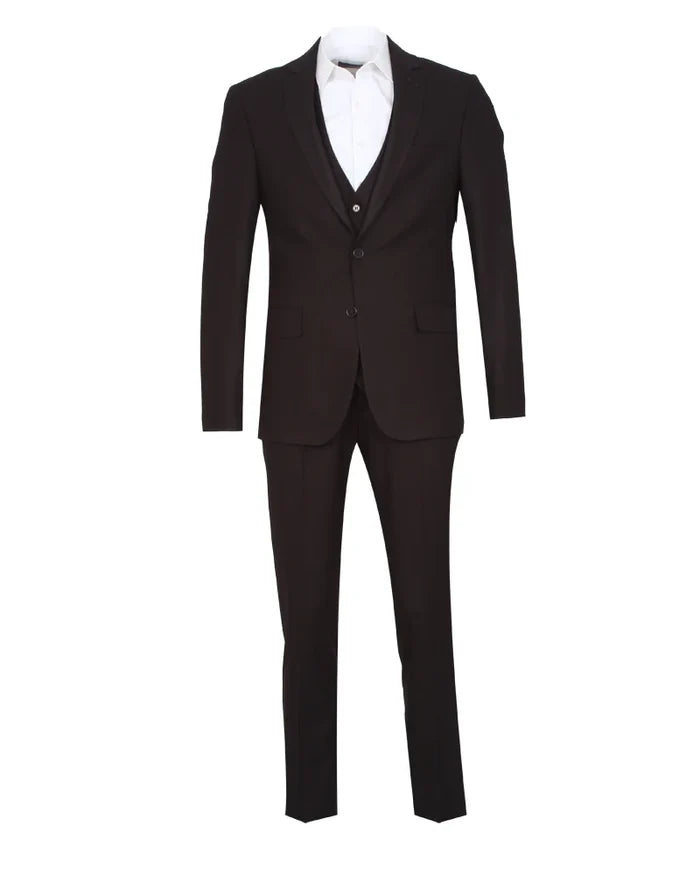 Anthracite Wool Classic Plain 3 Piece Men's Suit-Makrom