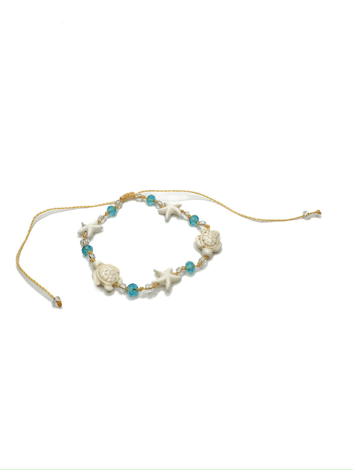 starfish and turtle anklet with aqua beads