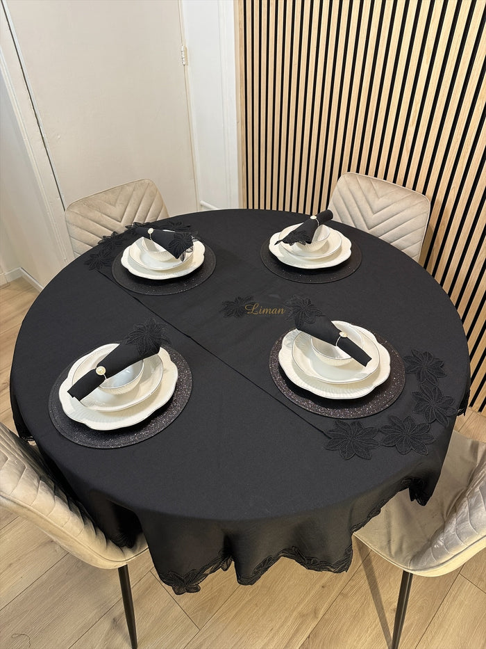 Liman Home Decor - Liman Online Artemis Tafelkleed Set Met Server Zwart 18 Delig