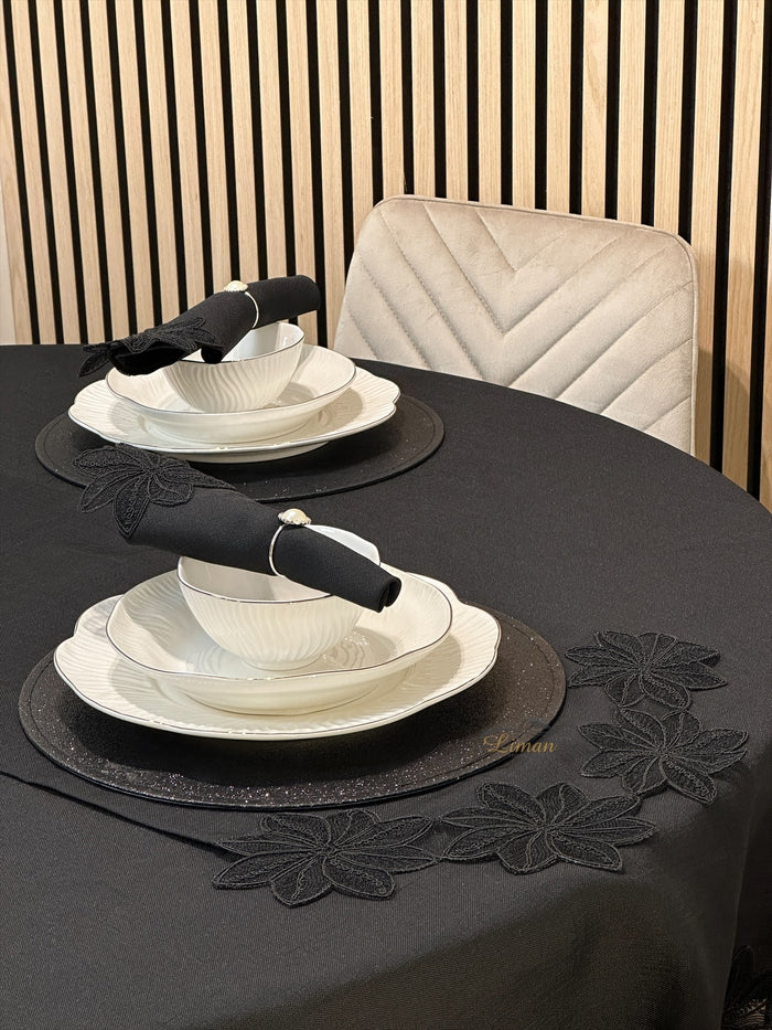 Liman Home Decor - Liman Online Artemis Tafelkleed Set Met Server Zwart 18 Delig