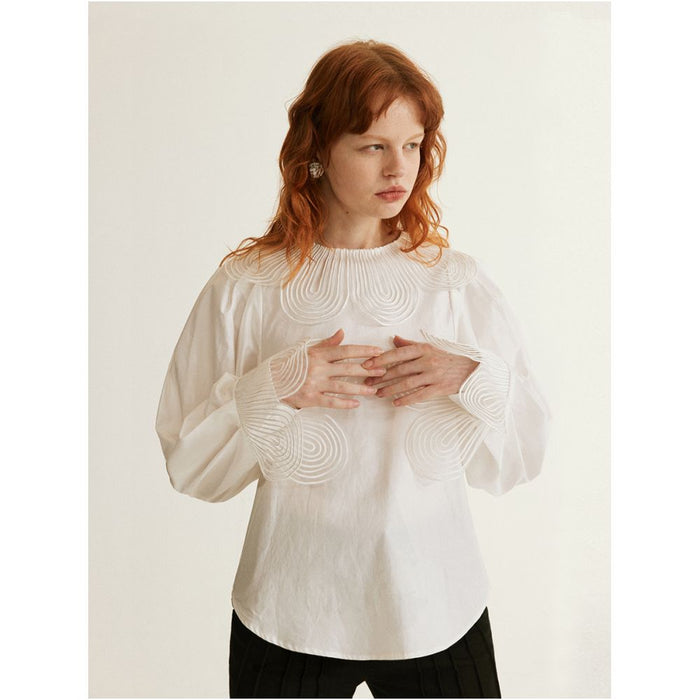 MANE Atelier original design high end bubble sleeves white lace shirt design female niche autumn image 0
