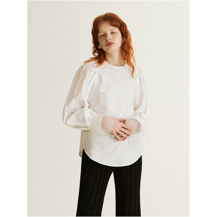 MANE Atelier original design high end bubble sleeves white lace shirt design female niche autumn image 2