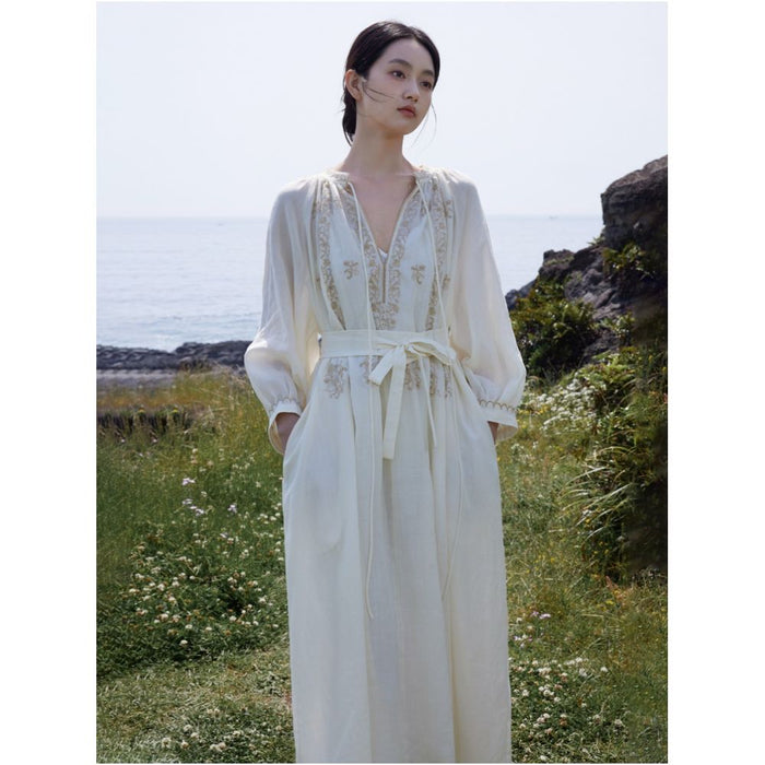 Lyocell Ramie Stir Frying Craft French Nostalgic Embroidery Two Wear Dress image 0