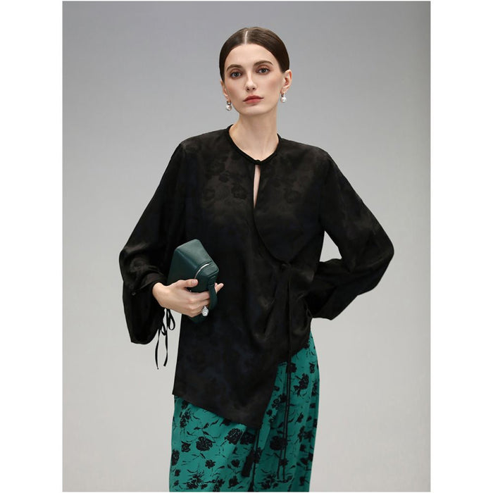 ASAYA5102 – Midnight Bloom Jacquard Blouse 🌙🌹