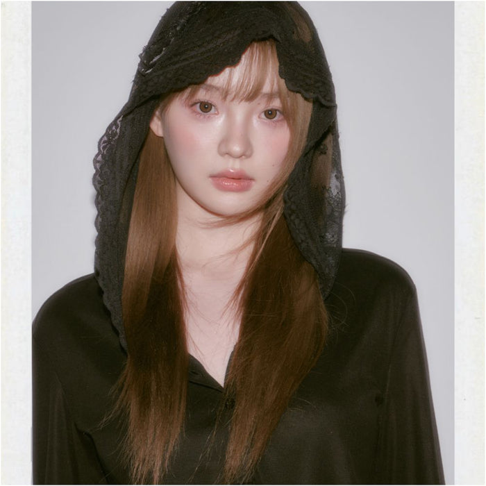 LOST FOREST Lace Bow Hat Black Long Sleeve Lyocell Loose Bottom Shirt Sweet Girl New image 4