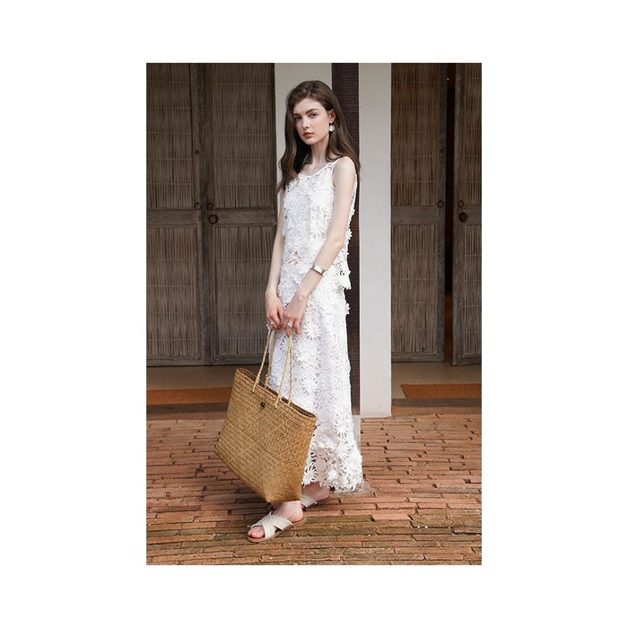 miorastudio Summer Capsule Collection French Crochet Heavy Ink White 3D Floral Lace Irregular Top image 4