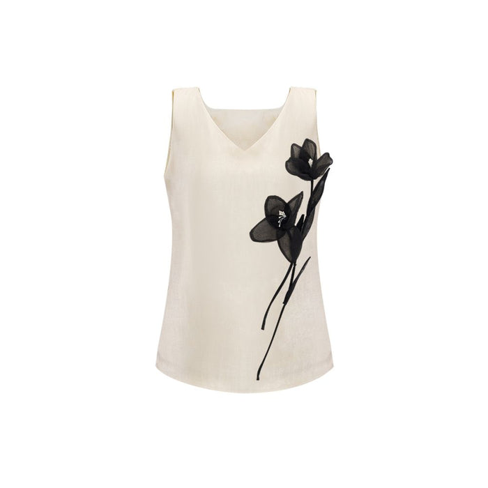 ASAYA5169 – Noir Bloom Appliqué Top 🖤✨