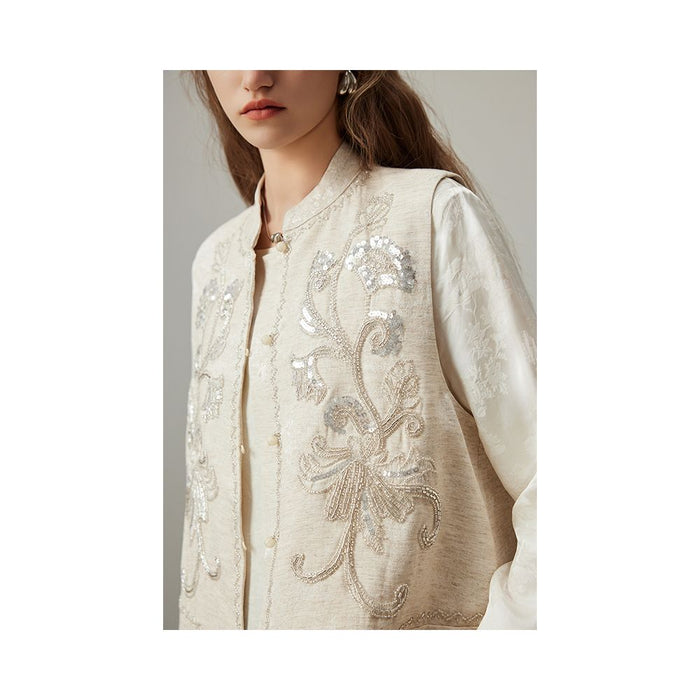 ASAYA5187 – Beige Bloom Embroidered Vest & Jacket Set 🌾✨