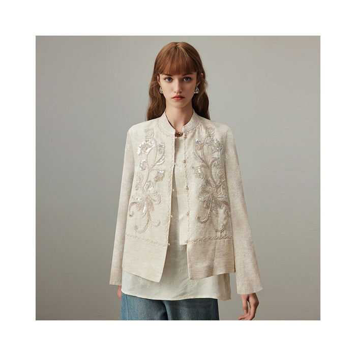 ASAYA5187 – Beige Bloom Embroidered Vest & Jacket Set 🌾✨