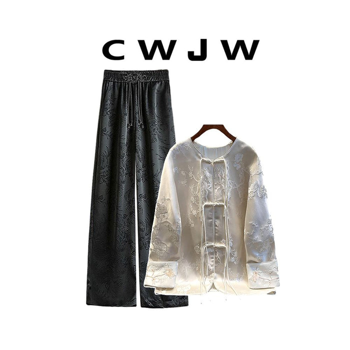 L / White jacket drooping wide leg pants genuine
