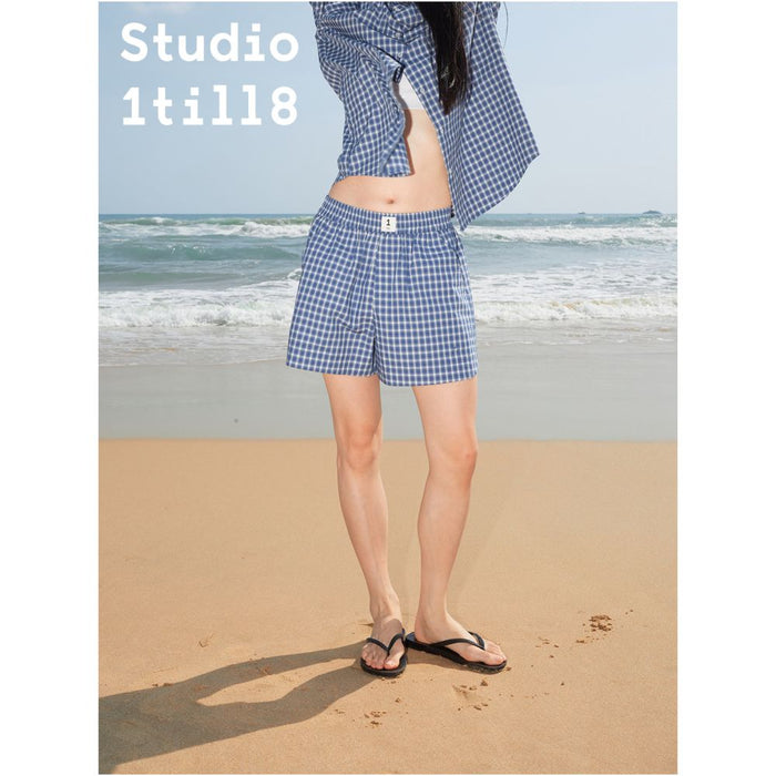 ASAYA6263 – Coastal Check Shirt & Shorts Set 🌊💙