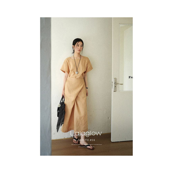 Spot Lalaglow meet in good weather all ramie old money wind tied slimming dress women s summer image 2