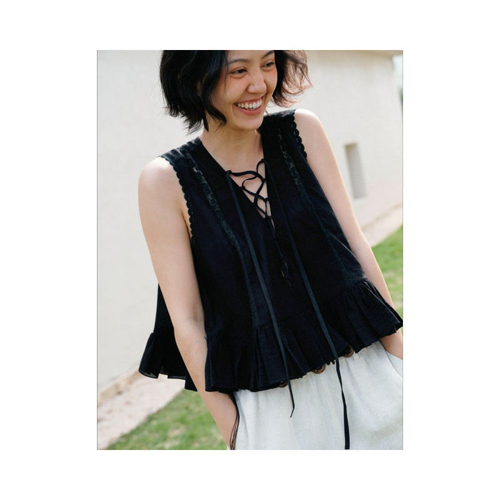 ASAYA6279 – Soft Muse Lace-Up Top 🤍🖤