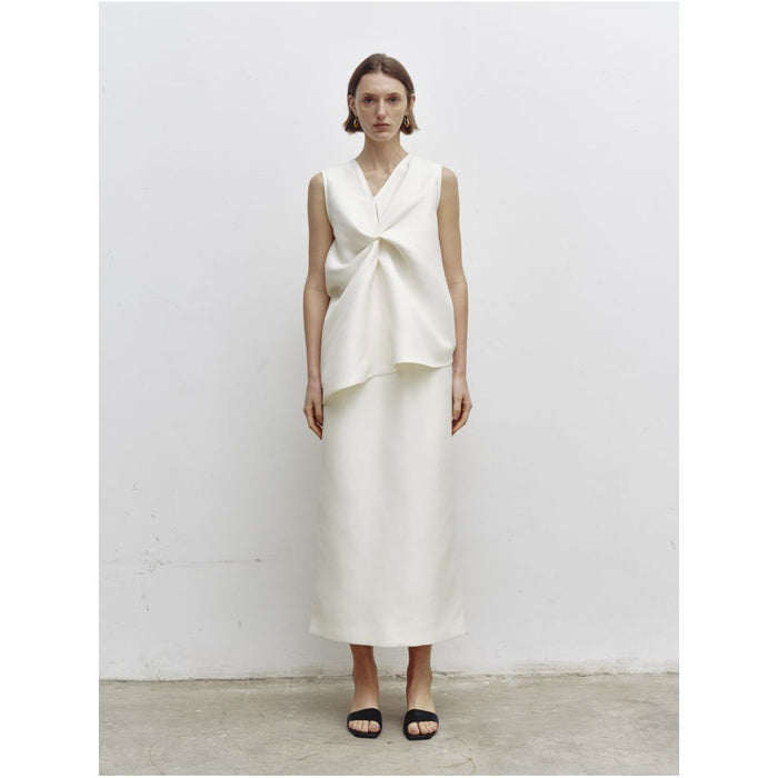 Serrer Off white asymmetrical V neck knot sleeveless top image 2